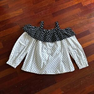 LOFT Black and White Checkered Off-Shoulder Top XS